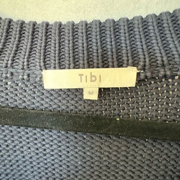 Tibi Navy Blue Heavy Knit Deep V-Neck Oversized Lace Up Accents M Contemporary - Picture 8 of 13